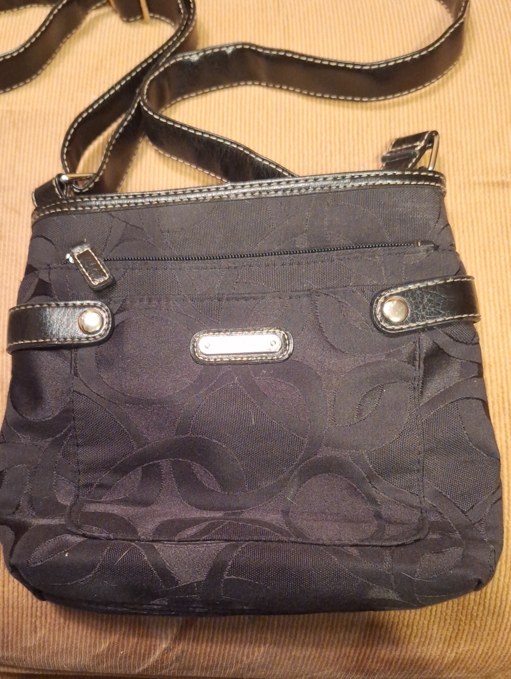 Rosetti Black Jacquard Crossbody Bag with Leather Trim